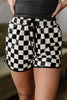 Multicolour Checkered Drawstring Elastic Waist Casual Shorts