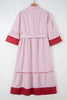 Red Stripe Plus Size Ruffled Hem Pinstriped Midi Dress