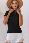 Black Patch Pocket Ribbed Knit Short Sleeve Sweater