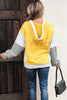 Yellow Stripe Color Block Drawstring V Neck Loose Fit Hooded Top