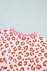 Khaki Leopard Polka Dot Colorblock Trim Long Sleeve Top