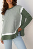 Green Stripe Color Block Patchwork Dolman Oversize Tunic Sweater