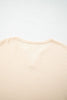 Beige Waffle Textured V Neck Plaid Colorblock Drop Shoulder Long Sleeve Top