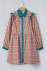 Orange Boho Floral Contrast Collared Shirt Mini Dress