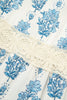 Sky Blue Floral Print Lace Patchwork Detail Wide Leg Pants
