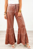 Straw Yellow Mineral Wash Lace-up High Waist Tiered Bell Bottom Pants