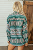 Green Geometric Print Button Front Long Sleeve Shacket