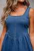 Sail Blue Square Neck Bowknot A-line Sleeveless Denim Dress