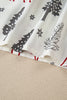 White Christmas Fashion Print Velvet Trim Bow Knot Pajama 2pcs Short Set