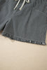 Black Stripe Raw Edge Drawstring Elastic Waist Casual Denim Shorts