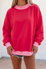 Pink Colorblock Polka Dot Contrast Trim Oversized Sweatshirt