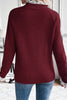 Burgundy Contrast Lace Frilled Trim Raglan Sleeve Sweater