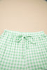 Green Gingham Long Sleeve Loose Top Drawstring Shorts 2pcs Lounge Set