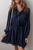 Navy Blue Solid Chest Pockets Tunic Shirt Mini Dress