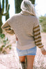 Smoke Gray Striped Plaid Patchwork Waffle Knit Turtleneck Sweater