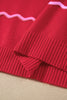 Red Stripe Striped Round Neck Long Sleeve Shift Pullover Sweater