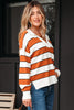 Brown Stripe Ribbed Polo Collar Drop Shoulder Sweater