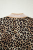 Khaki Contrast Striped Trim V Neck Leopard Shirt