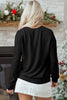 Blackish Green Twisted Rib Outlined Merry Letter Graphic Loose Long Sleeve Top