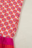 Orange Geometric Floral Print Color Block Trim Button Front Ruffle Hem Dress