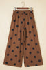Beige Polka Dot Wide Leg Elastic Waist Casual Pants