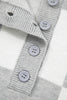 Gray Plus Size Checkered Pattern Button Polo Collar Split Sweater