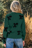 Racing Red Pearl Embellished Bow Pattern Loose Sweater