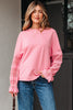 Sachet Pink Drop Shoulder Lace Ruffled Sleeve Patchwork Loose Sweatshirt