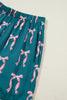 Green Ribbon Bow Print Silky Long Sleeve Shirt and Shorts 2pcs Pajama Set