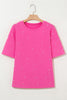 Bright Pink Pearl Beaded Drop Shoulder Crewneck T Shirt