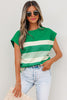 Black Stripe Mixed Print Crew Neck Cap Sleeve T Shirt