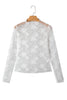 Apricot Pink Sheer Floral Lace Mesh Mock Neck Long Sleeve Top