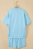 Light Pink Solid Color Exposed Seam Mock Neck Oversize Tee Casual Shorts 2pcs Outfit