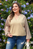 Parchment Striped Raglan Sleeve Notched Neck Raw Edge Plus Size Jumper