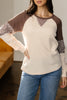 Brown Floral Print Patchwork Color Block Long Sleeve Top