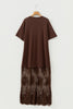 Red Sandalwood Floral Patchwork Short Sleeve T Shirt Loose Maxi Dress