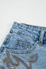 Dusk Blue Western Embroidery Stud Denim Shorts Summer Daily Wear