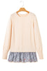 Beige Cable Texture Bohemian Ruffle Hem Patchwork Sweater