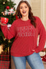 Fiery Red Twist Ribbed MERRY Letter Graphic Plus Size Pullover