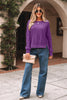 Orchid Mist Solid Color Raw Seam Patchwork Ribbed Drop Shoulder Sweatshirt