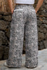 Khaki Plus Size Leopard Print Raw Edge Patch Pocket Drawstring Loose Pants
