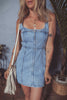 Beau Blue Seamed Zipper Square Neck Sleeveless Denim Mini Dress