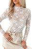 Apricot Pink Sheer Floral Lace Mesh Mock Neck Long Sleeve Top