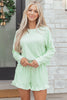 Green Gingham Long Sleeve Loose Top Drawstring Shorts 2pcs Lounge Set