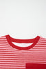 Sky Blue Stripe Crew Neck Tee Drawstring Waist Cropped Pants Set