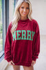 Burgundy Christmas Velvet Graphic Print Long Sleeve Sweatshirt