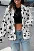 White Double Flap Pocket Heart Print Collar Zip Jacket