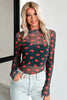 Pink Valentines Heart Printed Sheer Mesh Long Sleeve Top