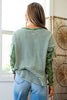 Green Stripe Thermal Knit Drop Shoulder Casual Top