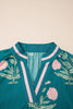 Sky Blue Casual Wild Flower Print V Neck 3/4 Sleeve Blouse